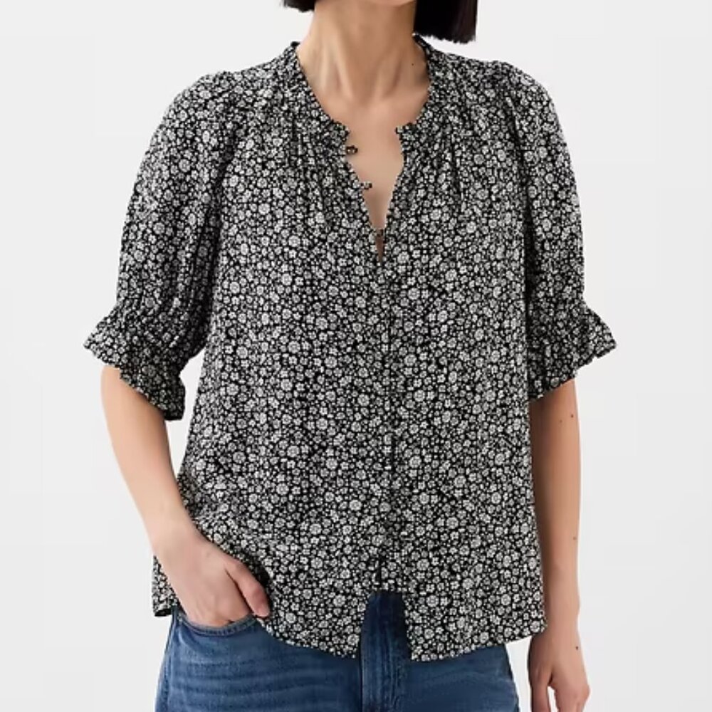 GAP Floral Print Puff Sleeve Ruffle Top/NWT/S